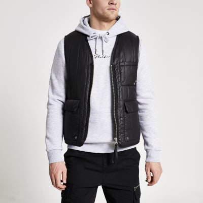 Black padded utility gilet jacket River Island