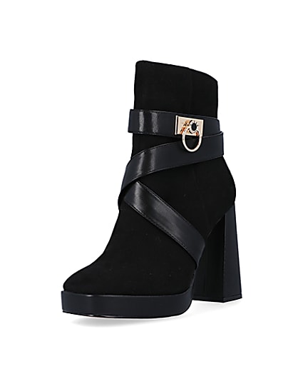 360 degree animation of product Black padlock heeled ankle boots frame-0