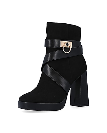 360 degree animation of product Black padlock heeled ankle boots frame-1