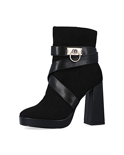 360 degree animation of product Black padlock heeled ankle boots frame-2