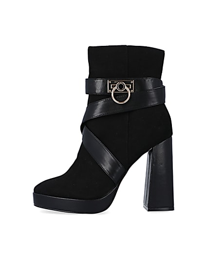 360 degree animation of product Black padlock heeled ankle boots frame-3