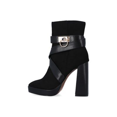 360 degree animation of product Black padlock heeled ankle boots frame-4