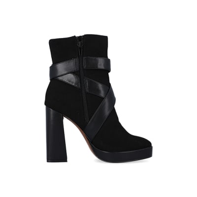 Black padlock heeled ankle boots | River Island