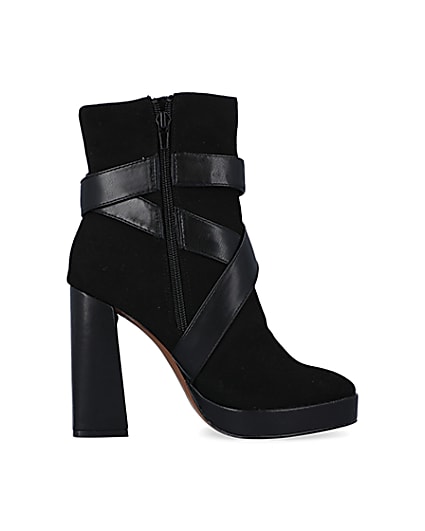 360 degree animation of product Black padlock heeled ankle boots frame-15
