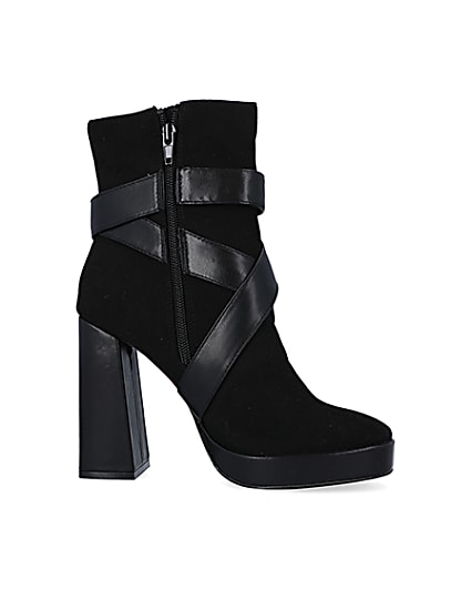 360 degree animation of product Black padlock heeled ankle boots frame-16