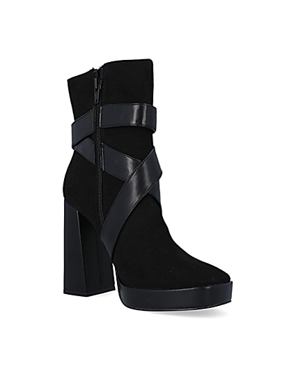 360 degree animation of product Black padlock heeled ankle boots frame-18