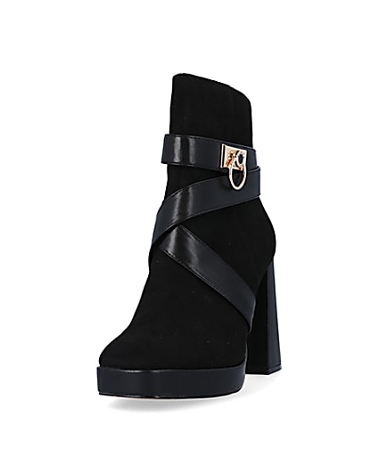 360 degree animation of product Black padlock heeled ankle boots frame-23