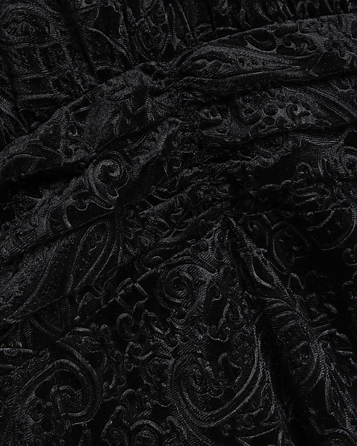 Black paisley velvet bodycon mini dress