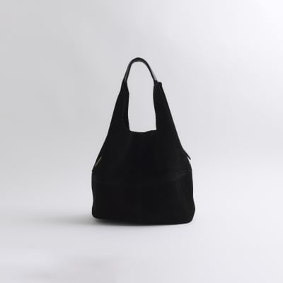 Black panel suede slouch tote bag River Island