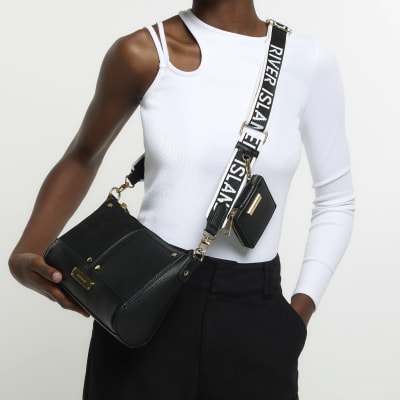 River Island Womens Black RI Strap Cross Body Bag