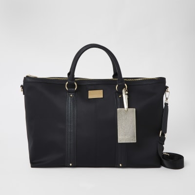 Black panelled weekend bag River Island