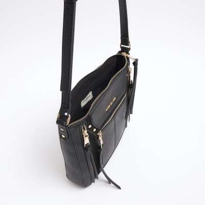 Black Panelled Zip Cross Body Bag River Island