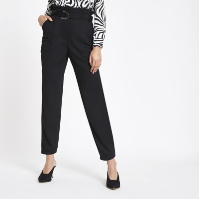 Black paperbag tapered trousers