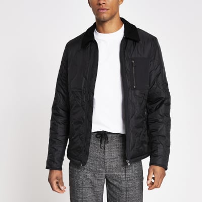 Black patch pocket quilted jacket River Island