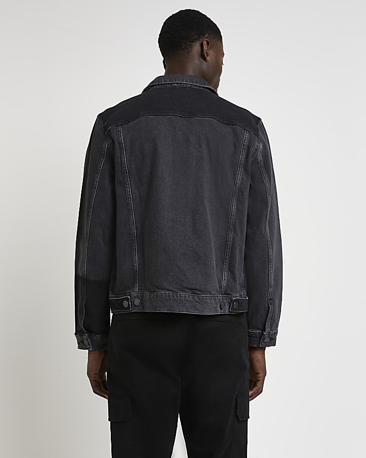Black patchwork denim jacket