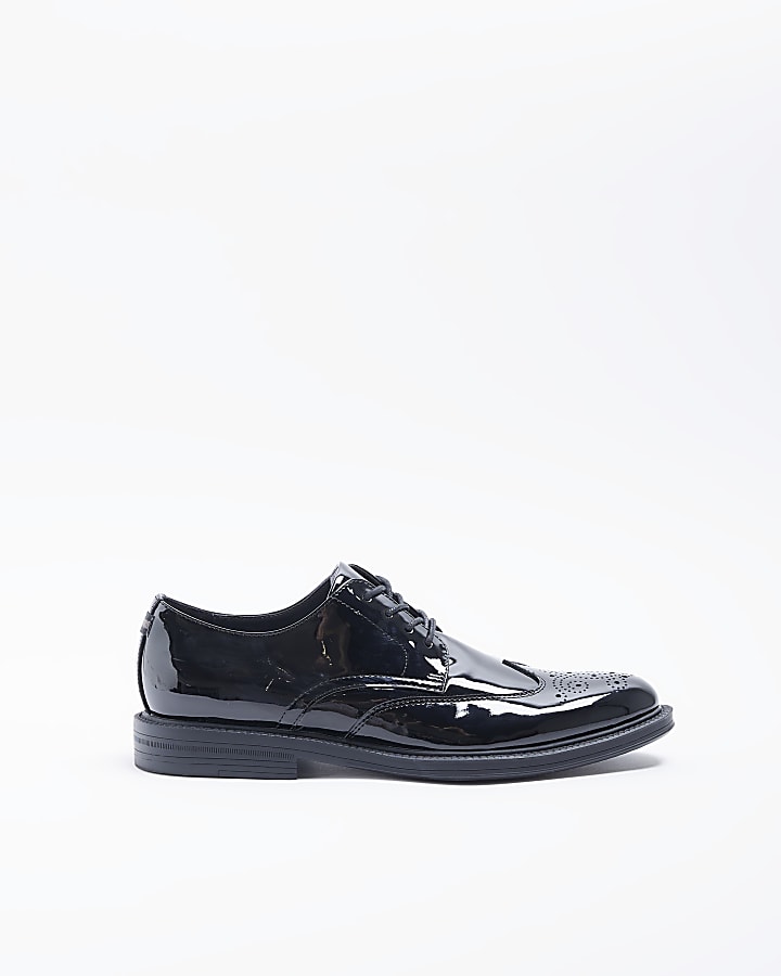 Black patent brogue derby shoes