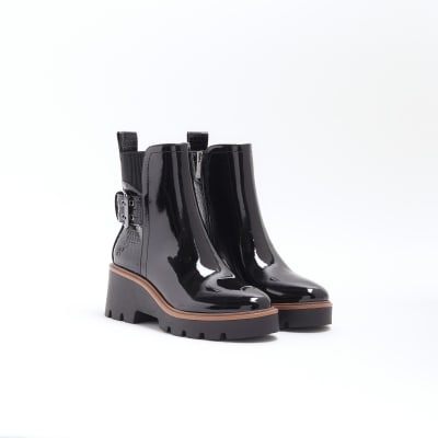 Black patent ankle boots river island deals