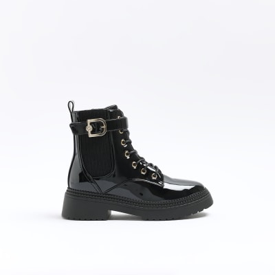 Black lace up buckle boots sale