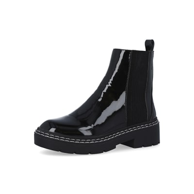 Black patent chelsea boots | River Island