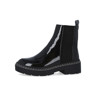 Black patent ankle deals boots river island