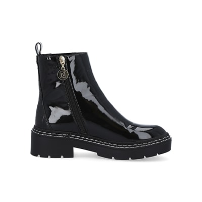 Black patent ankle clearance boots river island