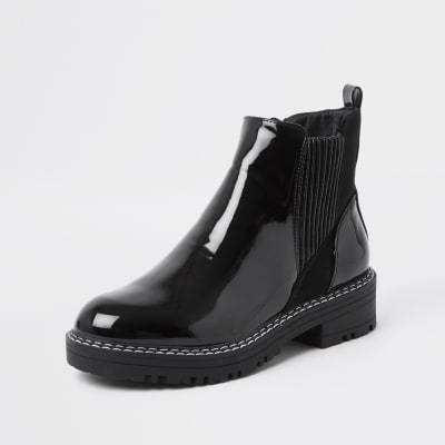 black patent chelsea ankle boots