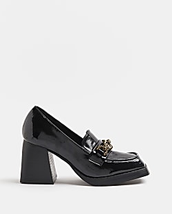 Black patent chunky heeled loafers