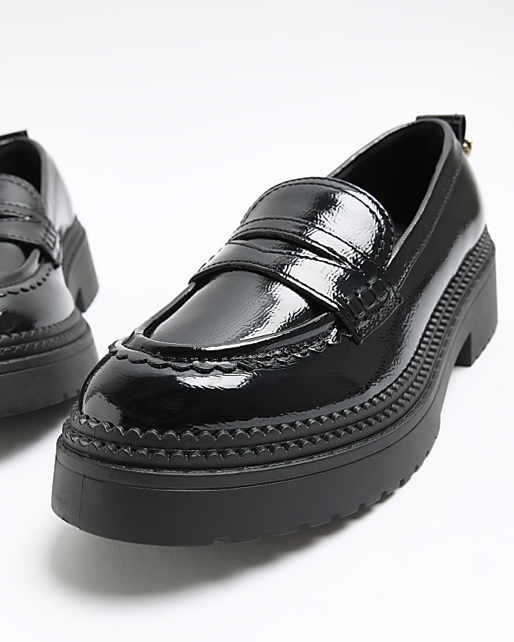 Black patent chunky loafers