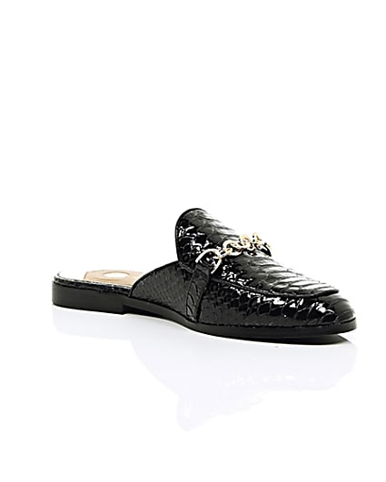 360 degree animation of product Black patent croc backless loafers frame-7