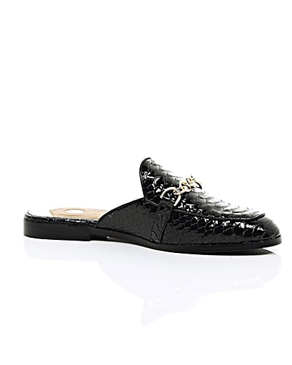 360 degree animation of product Black patent croc backless loafers frame-8
