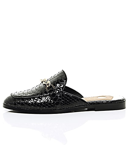 360 degree animation of product Black patent croc backless loafers frame-22
