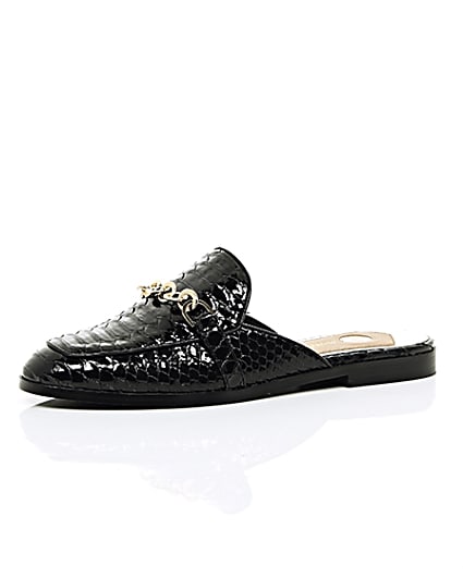 360 degree animation of product Black patent croc backless loafers frame-23