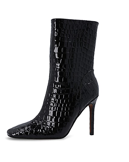 360 degree animation of product Black Patent croc embossed heeled Boots frame-2