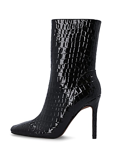 360 degree animation of product Black Patent croc embossed heeled Boots frame-4