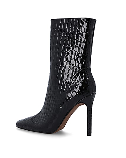 360 degree animation of product Black Patent croc embossed heeled Boots frame-5