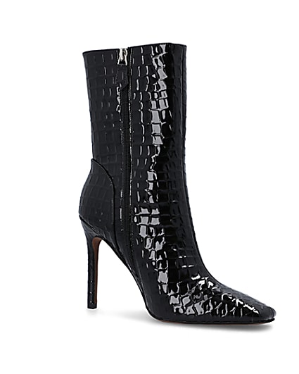 360 degree animation of product Black Patent croc embossed heeled Boots frame-17