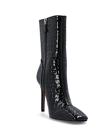 360 degree animation of product Black Patent croc embossed heeled Boots frame-19