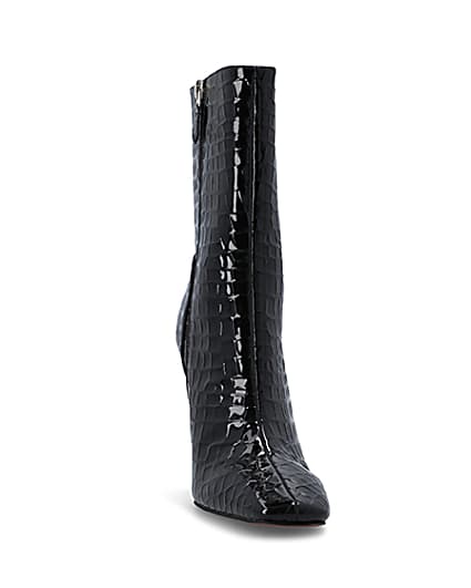 360 degree animation of product Black Patent croc embossed heeled Boots frame-20