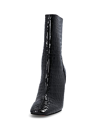 360 degree animation of product Black Patent croc embossed heeled Boots frame-22