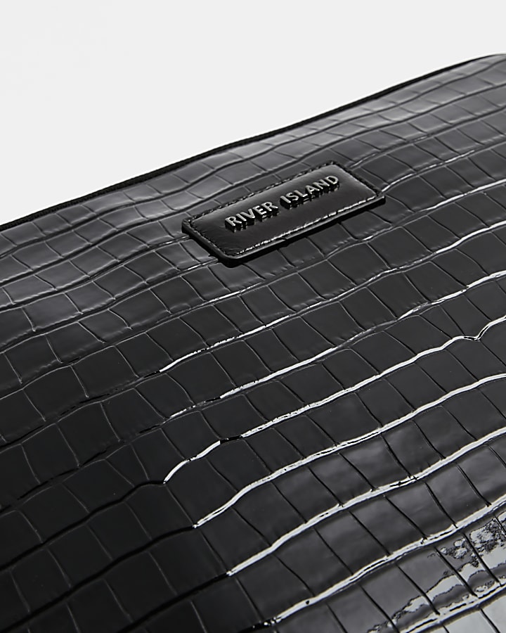Black patent croc embossed laptop case