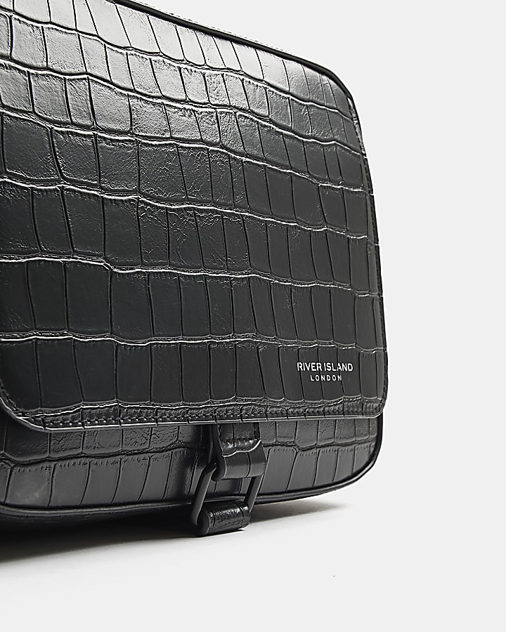 Black patent croc embossed messenger bag