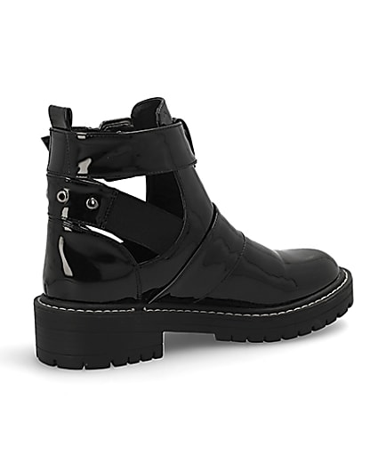 360 degree animation of product Black patent cut away wide fit chunky boots frame-13