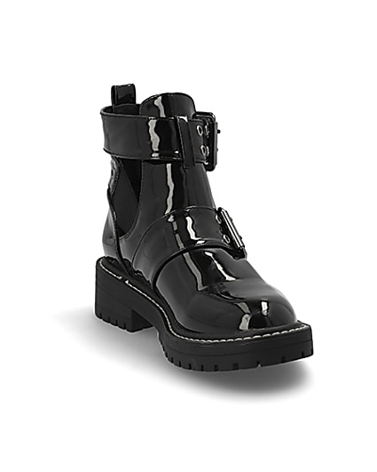 360 degree animation of product Black patent cut away wide fit chunky boots frame-19