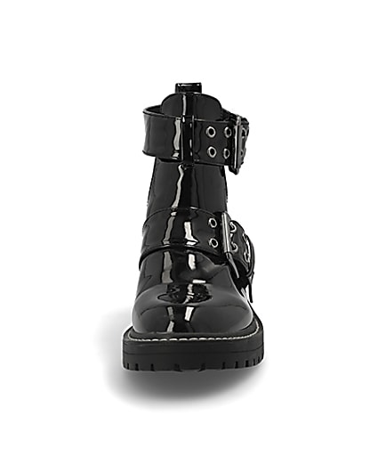360 degree animation of product Black patent cut away wide fit chunky boots frame-21