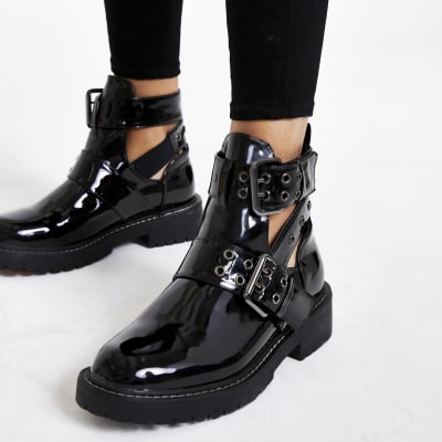 wide fit patent boots