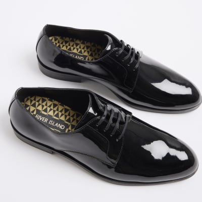 Black patent derby shoes River Island