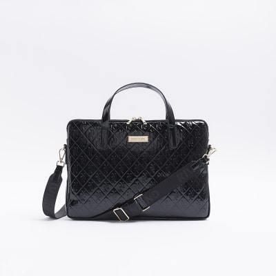 Black patent embossed laptop bag | River Island