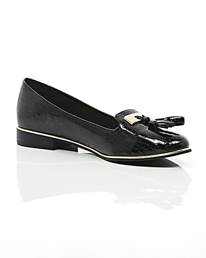360 degree animation of product Black patent embossed loafers frame-7