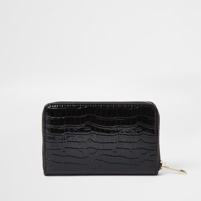 Black patent embossed mini ziparound purse