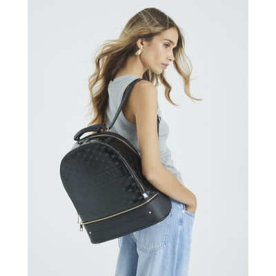 Black Patent Embossed Monogram Print Backpack